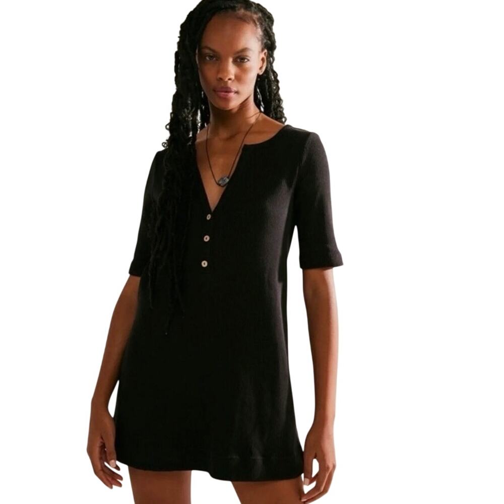 FP Free People Beach Size S Jane Shift Mini Dress Ribbed Black OB1903813